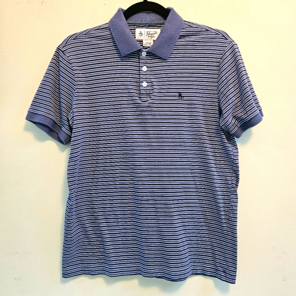Penguin Polo Shirt Men's Sz S Blue Striped
